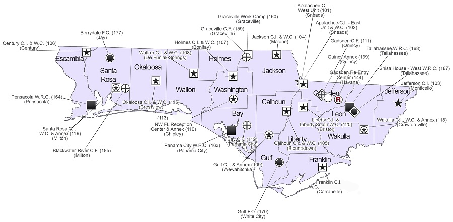 Map of Region 1 Correctional Facilities, see list below for details. For more information on a facility, click the facility name.